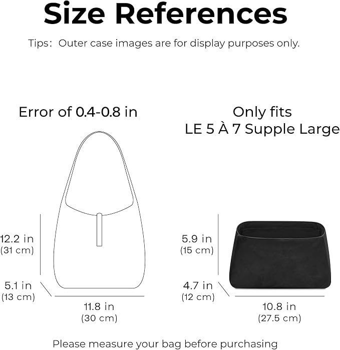 Purse Organizer Compatible with YSL Le 5 à 7 Supple Large | Handcrafted DuPont™ Tyvek®,Lightweight Hobo Organizer Insert, 1:1 Custom Fit,Matte Black,Ideal for Work and Everyday Use - Image 2
