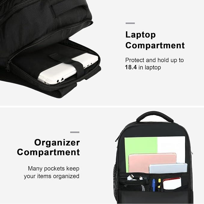 MATEIN Extra Large 45L Travel Backpack, Airline Approved 18 Inch Backpack | Shoe Compartment, Water Resistant, College Luggage Backpack, Casual Daypack, Overnight Weekender Travel Bag, Black - Image 4