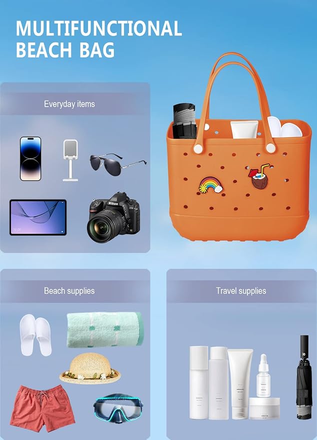 Baonat Beach Bag Rubber Tote Bag - Waterproof Travel Bag for Women Washable Tote Bag Handbag for Sports Beach Market Pool - Image 8
