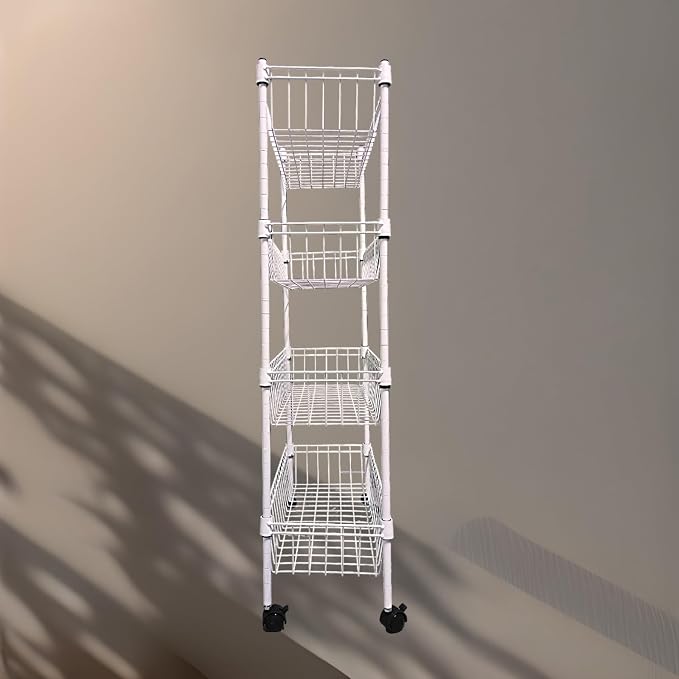 NSF white 4-layer storage rack, refrigerator crevice rack, washing machine crevice rack, laundry room dirty clothes storage, multifunctional household epoxy resin deep mesh basket - Image 4