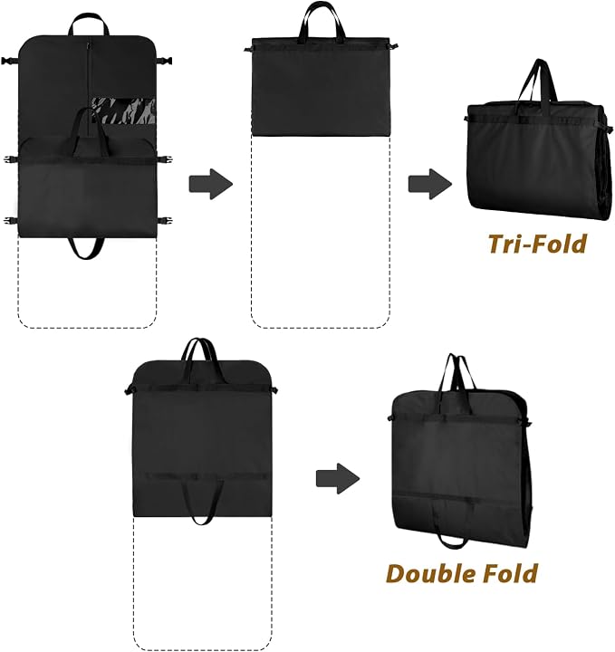 KEEGH Garment Bags for Travel 54" Tri-fold Garment Bag for Dresses Long Suit Bags Dress Bags for Closet Storage Hanging Clothes for Suit Coats Tuxedos Dresses with 4 Big Pockets, Black - Image 3