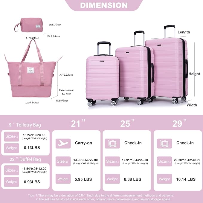 Travelhouse Hardside 3-piece Luggage Set, PC suitcases with Spinner Wheel | Double Spinner Wheels,TSA Lock, Underseat Waterproof Duffel Bag - Image 2