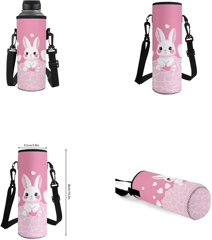 Bunny Backpack for Girls Kids Backpack with Lunch Box Water Bottle Carrier with Strap and Cute Pencil Case 4PCS Set Bookbag with Front Pocket for School 17 inch School Bag for Elementary Girls - Image 6