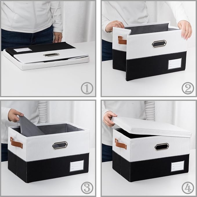 PRANDOM Foldable Storage Bins with Lids [3-Pack] Fabric Collapsible Storage Boxes Baskets Cubes Containers with Handles for Closet Living Room Bedroom (Black & White 17.7x11.8x11.8'') - Image 6