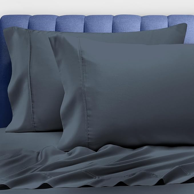Pizuna Pure 100% Luxury Cotton Queen Size Pillow Case Dark Blue, 1000 Thread Count 100% Long Staple Cotton Sateen Pillowcase, Pillow Covers with Stylish 4" Hem (Combed Cotton Pillowcase) by Pizuna