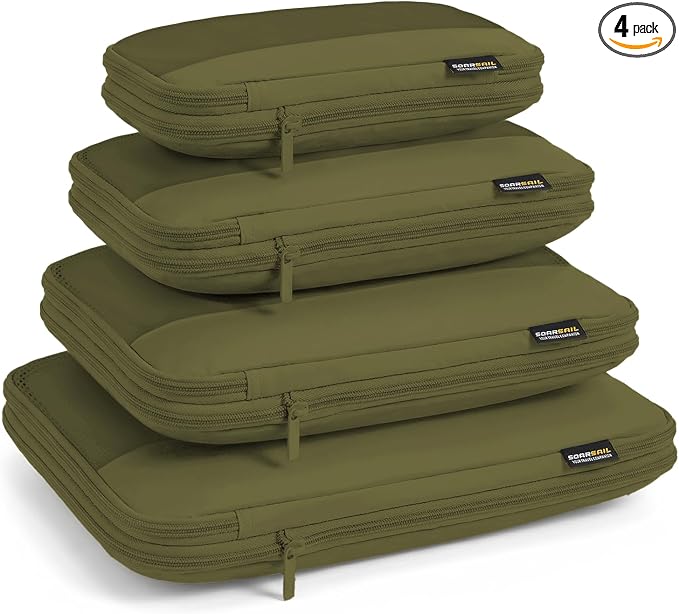 4 Piece Compression Packing Cubes for 3–7 Day Travel, Space Saving Travel Organizers with Breathable Mesh, Double-Zipper Packing Cubes for Carry-On & Suitcases (Green) by SOARSAIL