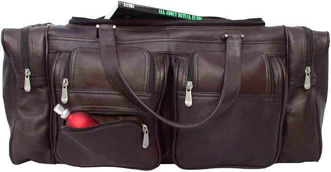 Piel Leather 24In Duffel with Pockets, Chocolate, One Size - Image 3