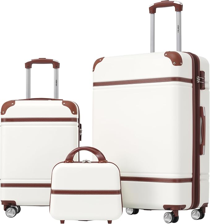 Merax Luggage Set 2 Piece Suitcase Set with Cosmetic Case Expandable Spinner Wheels Vintage Luggage Sets(White,20"+28") by Merax