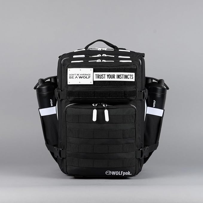 WOLFpak 35L Tactical Gym Backpack (Alpha Black White Accents) Durable 1000D Waterproof Oxford Material with MOLLE Webbing, Laptop Pocket & Dual Cup Holders, Durable Fitness/Travel/Military Daypack - Image 9