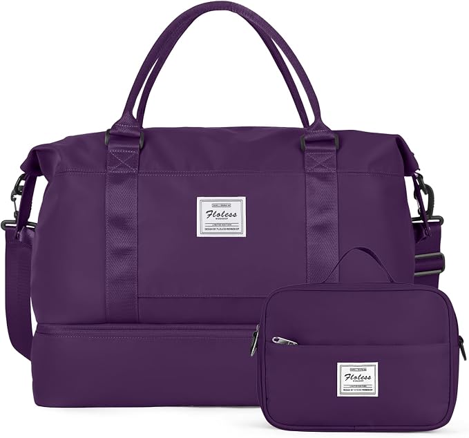 Travel Duffel Bag with Shoes Compartment, Overnight Weekender Bags for Women, Carry on Personal Item Travel Set,Extra Large(Dark Purple) | Overnight Carry-On Bag with Toiletry Bag & Wet Pocket & Trolley Sleeve,Extra Large by HYC00