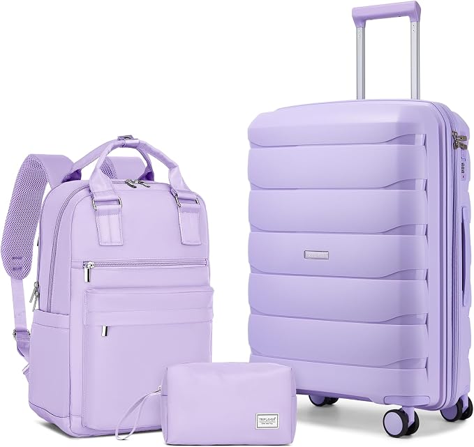 Carry On Luggage 22x14x9 Airline Approved, 22 Inch PP Hardshell Luggage Carry-on Suitcase with Spinner Wheels, Carry On Suitcase Set for Women (Lavender) by TRIPLAYER