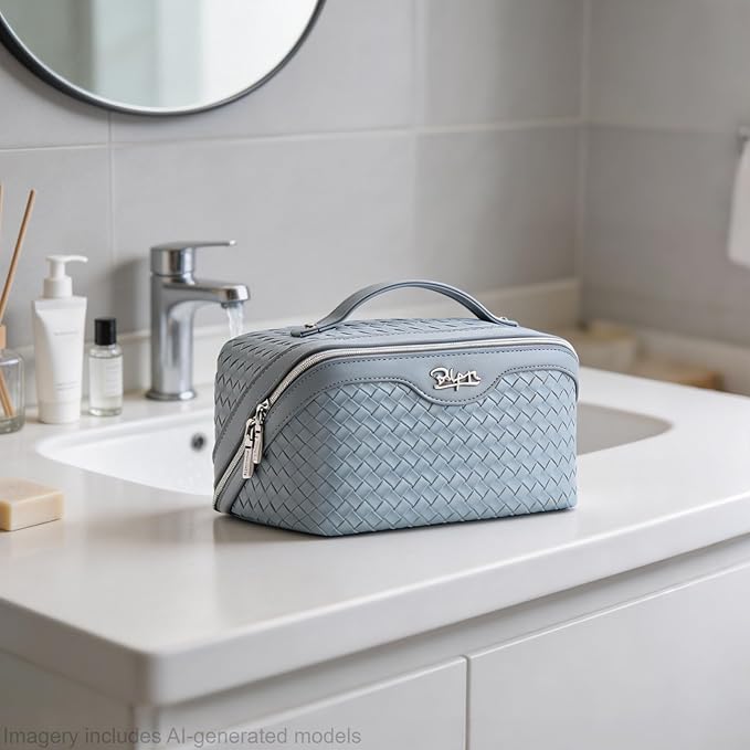 BOYATU Travel Makeup Bag Cosmetic Bags for Women: Large Capacity 3 Pcs Set Make up Bag with Compartments - Waterproof Vegan Leather Toiletry Organizer Bags with Handle (L04 Light Blue) - Image 8