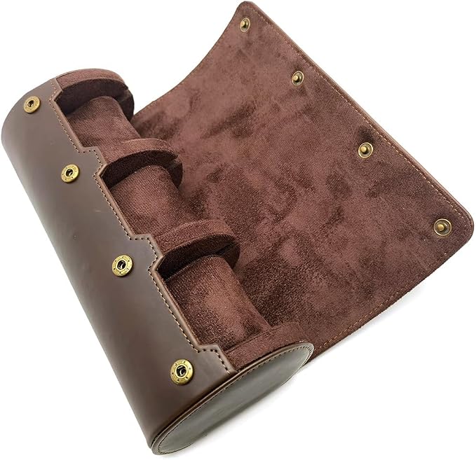 Genuine Leather Watch Roll Travel Case,3 Slots Vintage Full Grain Leather Watch Box with Pillow for Men,Watch Storage Organizer for Home Storage,Gifts - Image 4