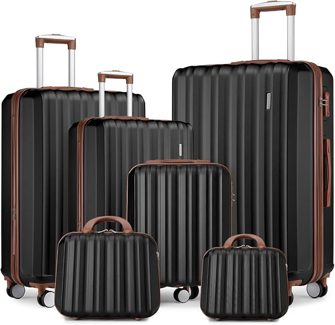 LARVENDER Luggage Sets 6 Piece, Suitcases With Wheels, Expandable Hardshell Carry on Luggage Suitcase Set, Lightweight Travel Luggage Set with TSA Locks for Men and Women, Black by LARVENDER
