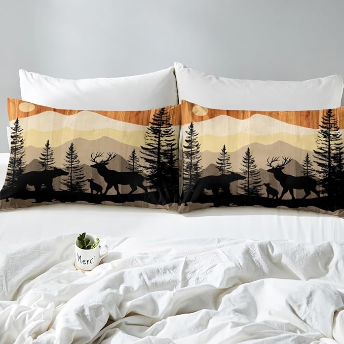 Erosebridal Rustic Deer Bedding Set Western Farmhouse Theme Duvet Cover King Size, Wild Animal Print Comforter for Adult Women Teens Bear 3 Pcs, Old Barn Door Bedspread - Image 5