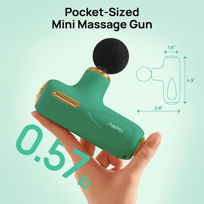 Super Mini Massage Gun Deep Tissue, Muscle Massager with 5-Speed & 4 Heads, Portable Handheld Massager Quiet for Home, Gym, Travel, Office, Gift for Men & Women, Athletes, Green