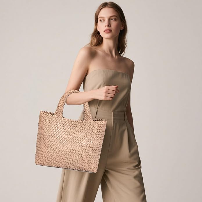 JINMANXUE Fashion Woven Bag Shopper Bag Travel Handbags and Purses Women Tote Bag Large Capacity Shoulder Bags - Image 2