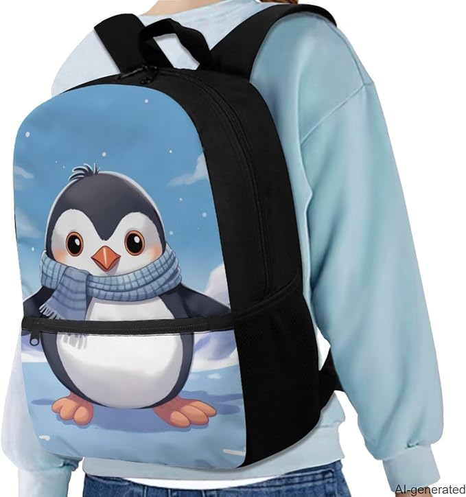 White Penguin Kindergarten Backpack for Boys with Lunchbox Grades 2 To 5 Large Capacity Kids Bookbag and Water Bottle Set Portable Lightweight Schoolbag Fit Middle School High School - Image 2