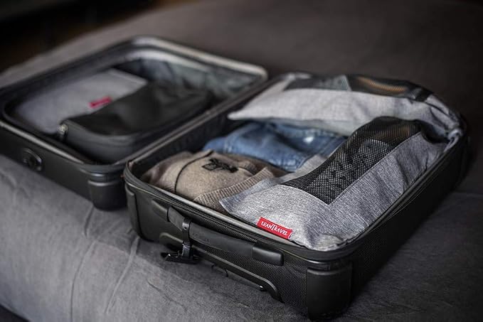 LeanTravel Bundle Compression Packing Cubes Set of 6 Grey-Black-Brown Color + Shoe bags for Travel Set of 6 Grey Color - Image 8