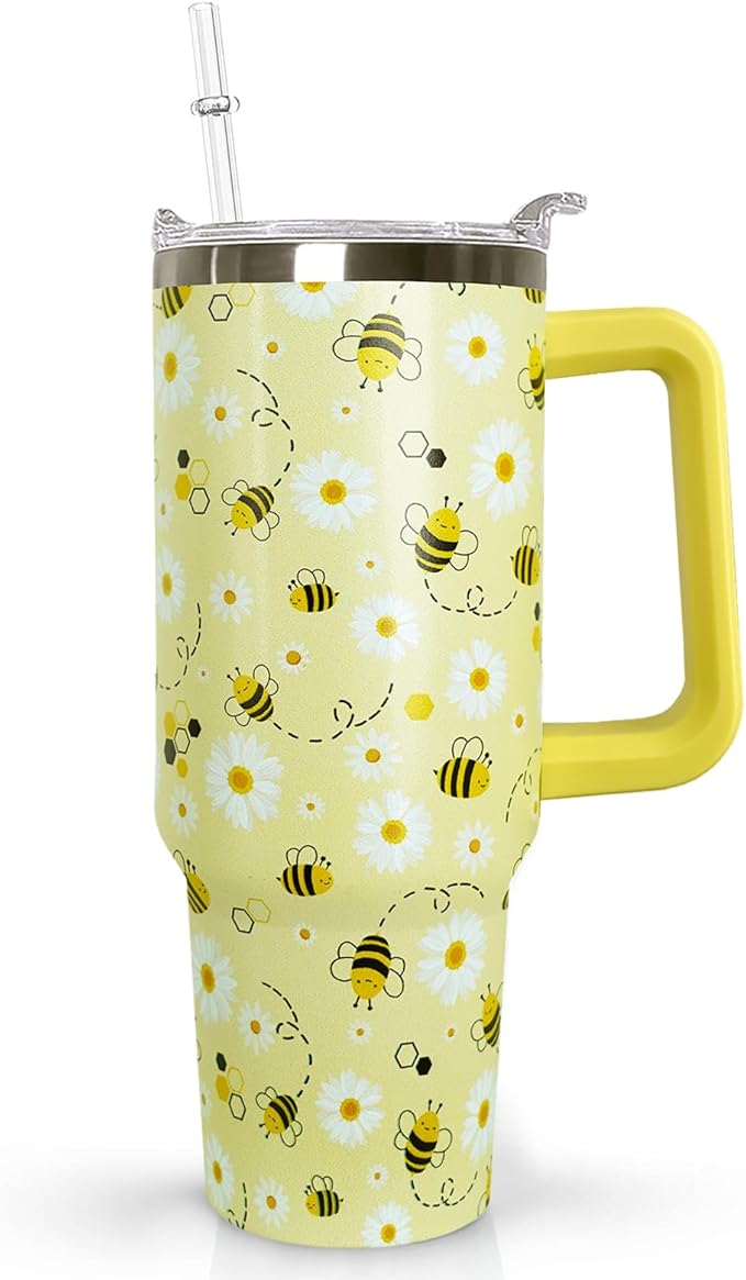 30 oz Bee Stainless Steel Tumbler with lid and Straw, Coffee Travel Mug Cup Water Botter,Bee Gifts for Women