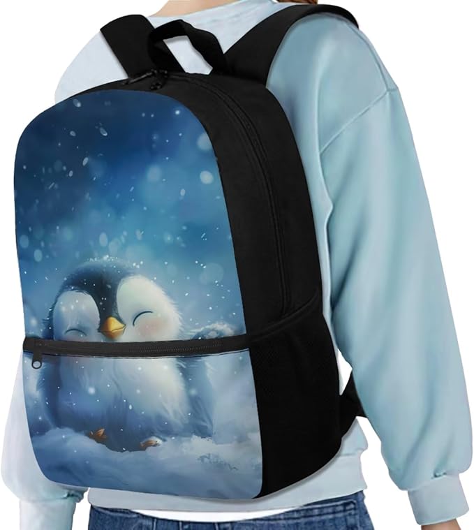 Penguin Backpack for Girls Kids Backpack with Lunch Box Water Bottle Carrier with Strap and Kawaii Pencil Case 4PCS Set Cute Bookbag with Front Pocket 17" Large Elementary School Bag for Boys - Image 2