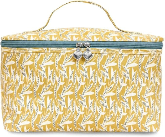 Jacaranda Living Vanity Bag/Train Case - Water-Resistant, PVC-Lined, Easy to Clean, Compact & Travel Ready Makeup Organizer - Leaf Dance Print by JacarandaLiving
