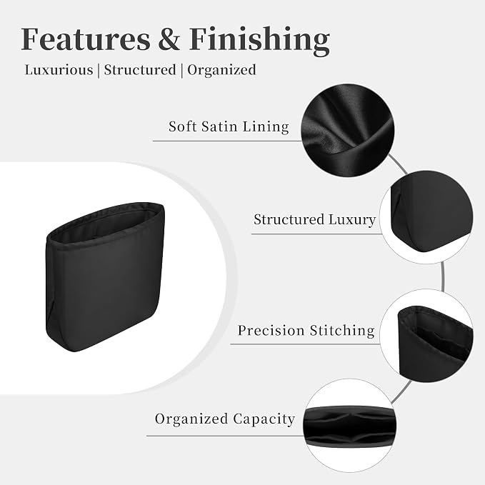 Purse Organizer Insert for Luxury Bag - Satin & Lightweight Fabric with Inside Pockets, Portable for Commute, Travel, Shopping, and Evening, Multicolor Options, Fits Evelyne 40 TGM(Black, TGM) - Image 3
