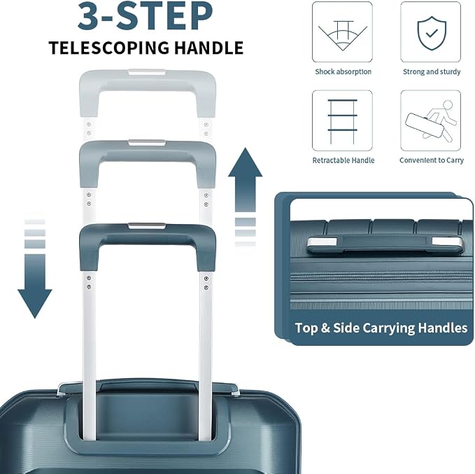 Somago Luggage Sets 3 Piece Spinner Hardside PP Suitcase with TSA Lock 4 Piece Set with 6 Set Packing Cubes for Travel (Ice Blue, 4-Piece Set (14/20/24/28)) - Image 3