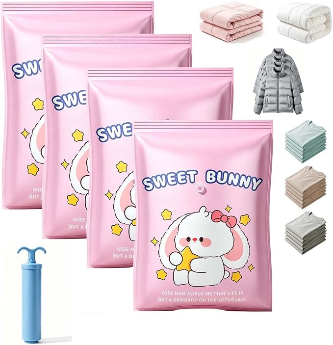 Vacuum Storage Bags with Pump, Thick Space Saver for Blanket & Comforters (4pcs + Vacuum Hand Pump) by VLZLQ