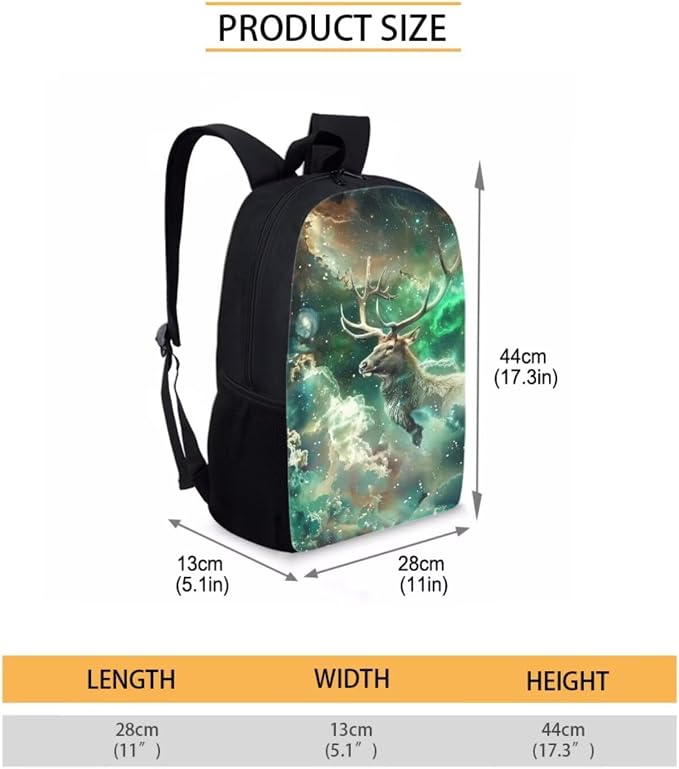 17 Inch Animal Print School Backpack And Lunch Box Set for Kids Lightweight Fantastic Galaxy Deer Backpack for Boys Girl Sturdy School Bag with Insulated Lunchbox Pencil Case Student Bookbag - Image 7