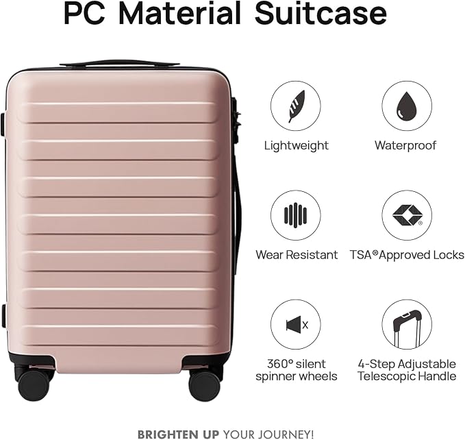 NINETYGO Medium Checked Luggage 24 Inch, Checking In Luggage with Smooth Spinner Wheels, Lightweight, Hard Shell PC Suitcase, Lightweight Travel Luggage, TSA Approved (Pink, Rhine Basic) - Image 2