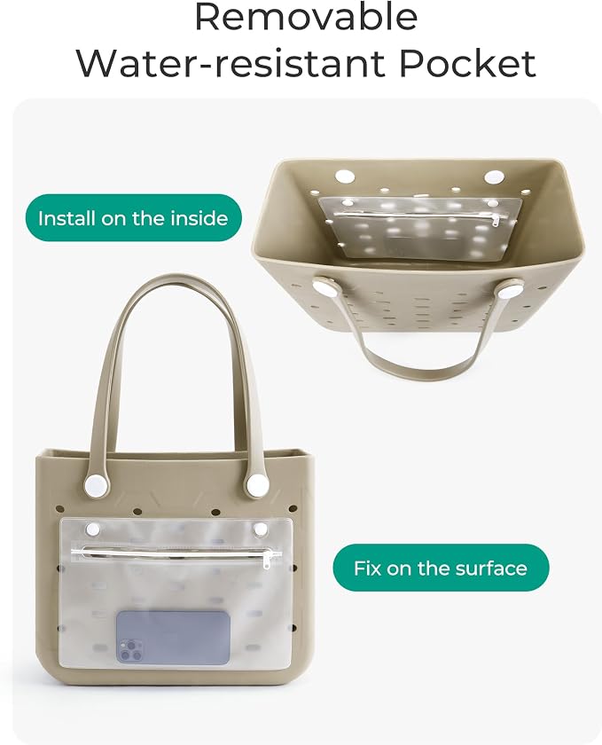 BAGSMART Beach Bag for Women, Water-resistant Rubber Tote Bag, Sandproof Vacation Essentials for Summer Swim Cruise Pool - Image 5