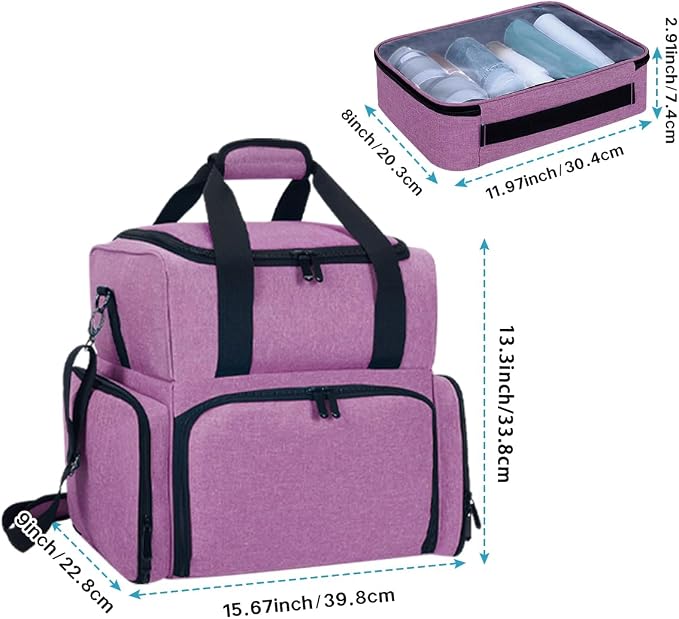 Large Makeup Bag with 2 Removable Case Cosmetic,Purple | Large Makeup Bag with 2 Removable Case Multifunctional Cosmetic Bag Double Layer Travel Toiletry Organizer - Image 2