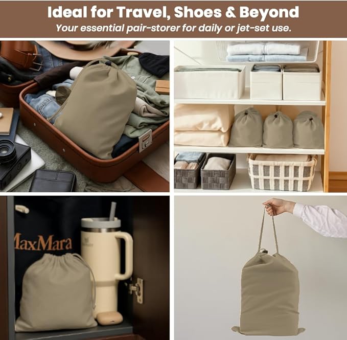 LFH Cotton Rich Shoe Storage Bags with Drawstring, Dustproof Breathable Reusable Organizer, Perfect For Travel, Dorm, Hotel, College, Gym, Easy to Carry Machine Washable 12"x17" (Pack of 6) - Chambray - Image 5