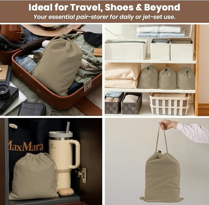 LFH Cotton Rich Shoe Storage Bags with Drawstring, Dustproof Breathable Reusable Organizer, Perfect For Travel, Dorm, Hotel, College, Gym, Easy to Carry Machine Washable 12"x17" (Pack of 4) - Chambray - Image 5