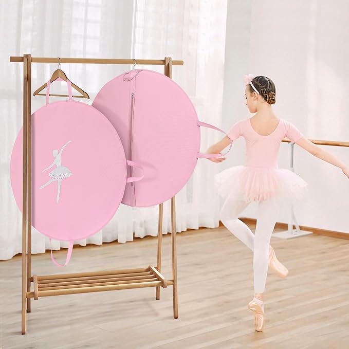 LOVEGRASS Tutu Garment Bag for Kids, 35" Tutu Bag for Hanging Clothes, Pancake Dance Bag for Dance Costume, Round Ballet Bag with 3 Handles for Children Girls, Pink - Image 5