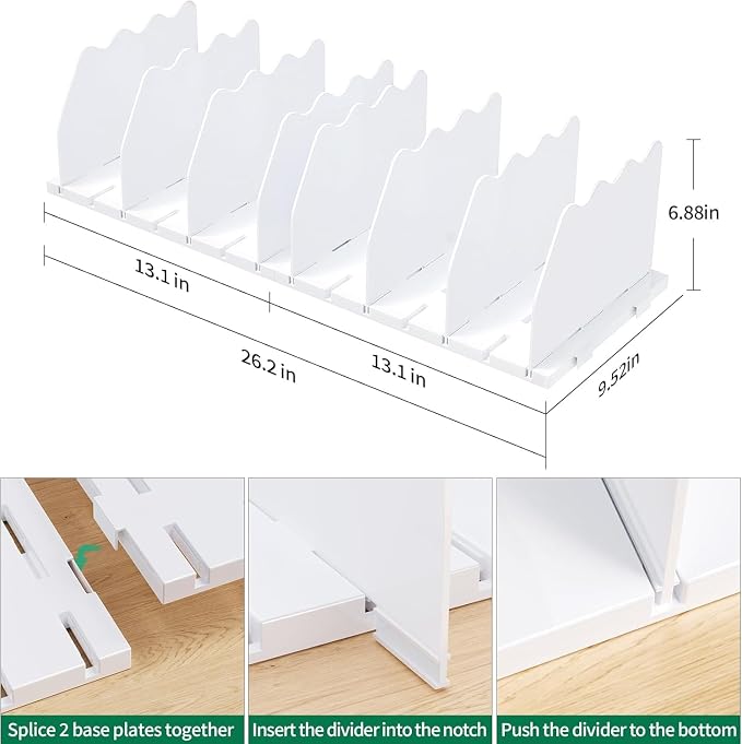 SPACEKEEPER Shelf Divider for Closet, 2 Pack Adjustable Purse Organizers Handbag Separators Storage Organizer Bookshelf Separator Dividers in Bedroom Office Kitchen Bathroom, White - Image 2