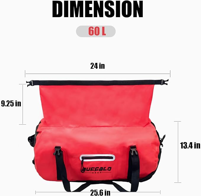 Buffalo Gear Waterproof Duffle Bag 40L 60L 80L Roll-top Dry Bag Heavy Duty Waterproof Duffel Travel Bag for Kayaking Rafting Boating Fishing Camping - Image 7