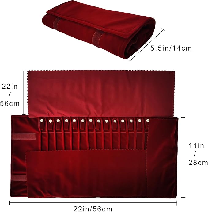 Travel Necklace Organizer, Tangle Free Jewelry Case, 16 Slots | Foldable,LightWeight Compact, Velvet Lining Jewelry Storage Bag for Chain Bracelet, Gift for Women Girls,Burgundy - Image 4
