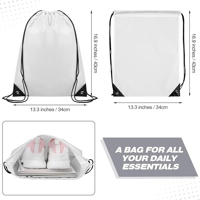 Shappy Drawstring Backpack Bulk Sports Gym Cinch Bag Polyester String Bag for Men Women(White,75 Pcs) - Image 2