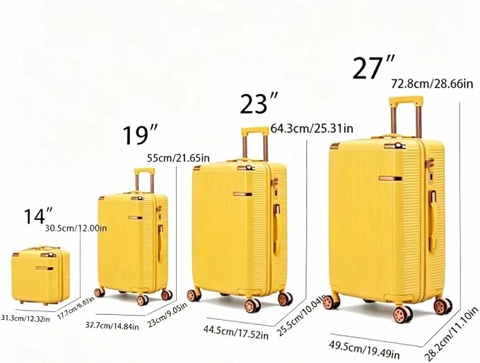 Merax Luggage Sets 4 Piece with Cosmetic Case TSA Lock, Hardside ABS Carry On Suitcase with YKK Zippers Lightweight Rolling Travel Luggage Sets with Spinner Wheels,14+20+24+28 IN,Yellow - Image 2