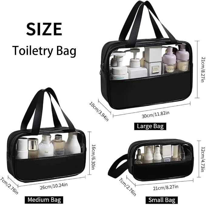 Travel Makeup Pouch Set Toiletry Bag Cosmetic Organizer Bag for Women and Girls Toiletry Storage Kit, 3 Pcs Set - Black, Travel Accessories - Image 2