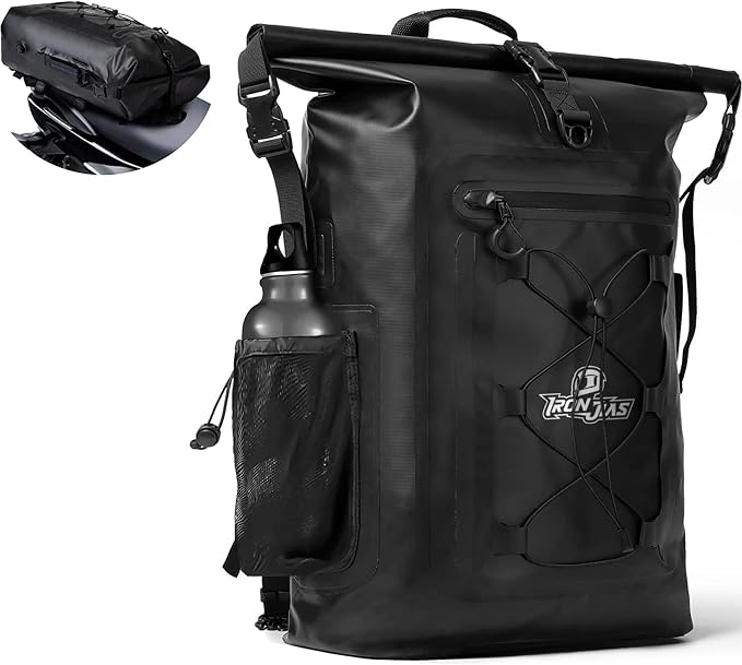 Grapelet Motorcycle Sissy Bar Bag Waterproof Motorcycle Backpack Tail Bag Travel Saddlebags 35L Duffle Bags PVC 500D Waterproof Dry Bags - Black by Grapelet