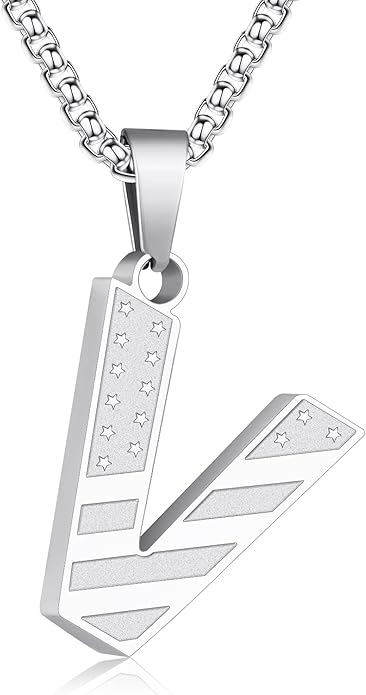 Zocomi Stocking Stuffers Christmas Gift - Initial Necklace Gifts for Men Boys, Stainless Steel American Flag Pendant Jewelry, Christmas Gifts Ideas for Kids Teen Boys
