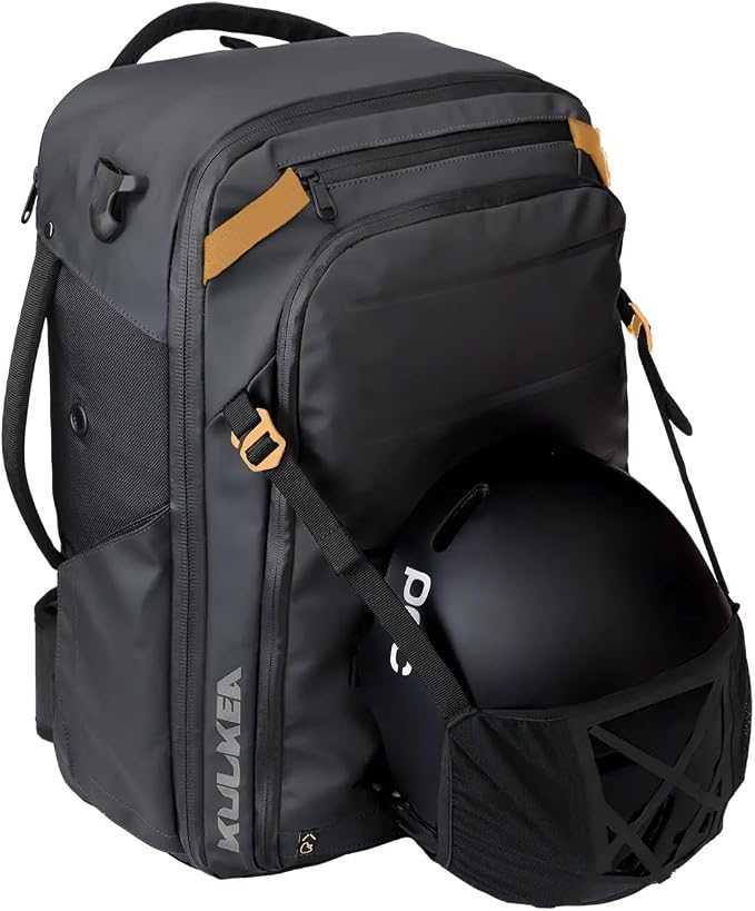 Käydä 44L Travel Backpack - Spacious Carry On Backpack with Detachable Travel Pouch, Magnetic Water Bottle Pocket, Passport and Laptop Pocket - Convertible Boot Bag for Snow Sports (Black/Gold) - Image 6