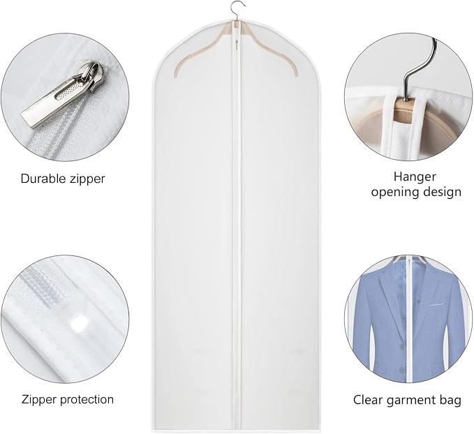 Clear Garment Bags for Closet Storage Suit Bag Set of 8 Hanging Clothes Cover Dress Bag Dust-Proof with Zipper for Suit, Coat, Long Dresses Clothes Storage 24” x60” - Image 5