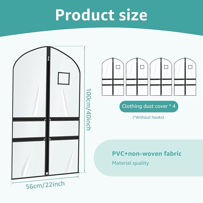 4 Pack Clear Garment Bags for Dance Costumes,40 Inch Transparent Dance Costume Bag with 4 Zipper Pockets & ID Window,Waterproof Hanging Garment Bag for Competition,Recital,Travel - Image 2