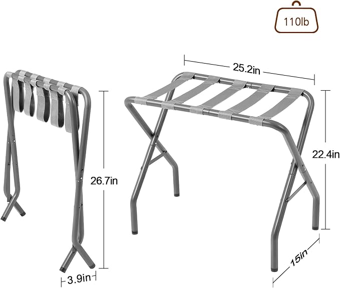 AMHANCIBLE Luggage Rack, Foldable Suitcase Stands Set of 2, Metal Luggage Holder for Guest Room, Bedroom, Hotel, Holds up to 110 lb, Easy Assemble, Grey,HLR01GY - Image 5
