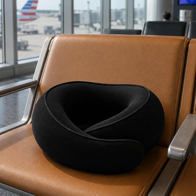 FlyHugz® Neck Travel Pillow Memory Foam Neck Pillow for Comfort on Airplane Compact and Ergonomic Design for Travel, Car Rides, and Home Use Ideal for Adults and Kids. (Midnight Black) - Image 6