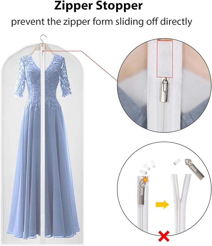 60 inches Garment Bags for Closet Storage with Zipper Translucent Garments Bag for Gowns Long, Dresses, Suit, Coat - Set of 20 [Upgraded Version] - Image 7